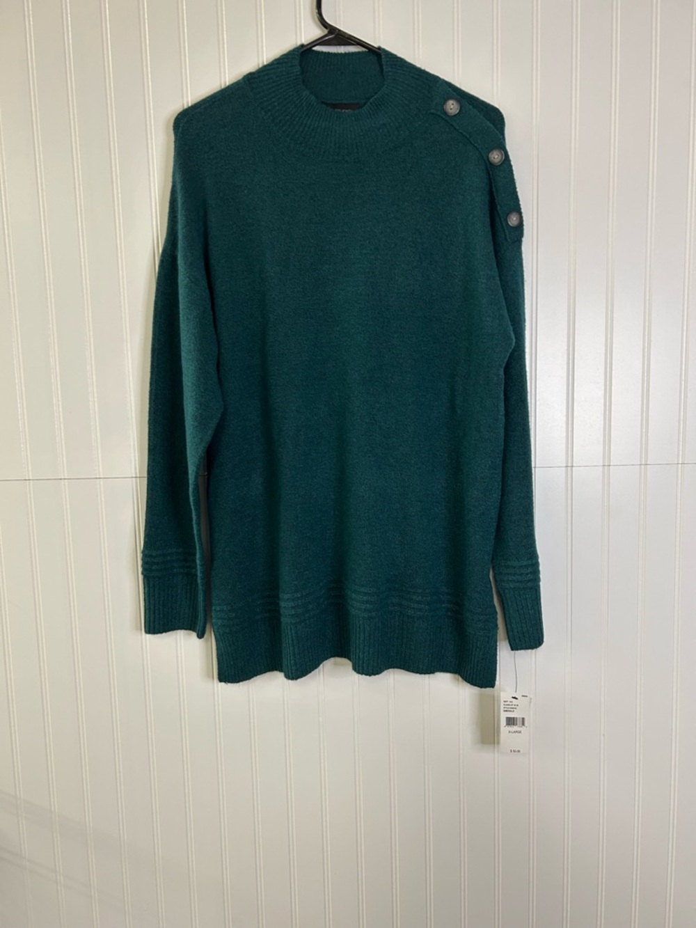 AB Studio Teal Button-Shoulder Tunic Sweater Size XL